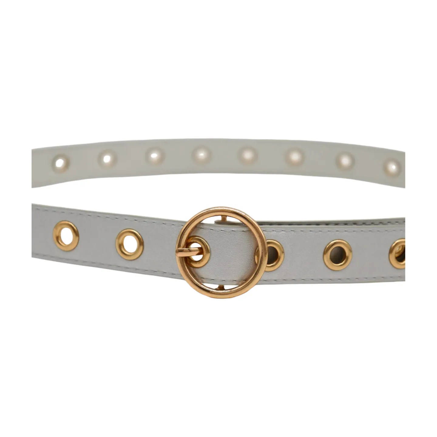 Women Silver Faux Leather Band Holes Fashion Belt Hip Waist Gold Buckle Size XS S M