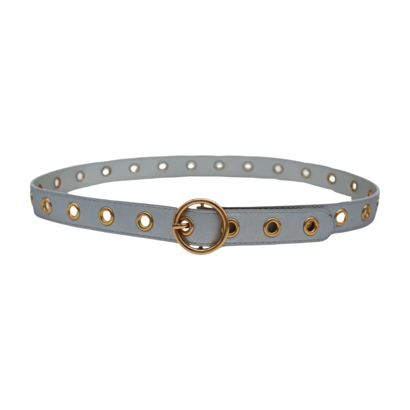 Women Silver Faux Leather Band Holes Fashion Belt Hip Waist Gold Buckle Size XS S M