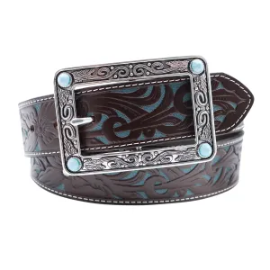 Women's 1 1/2" Tooled Filigree with Rectangular Buckle Belt