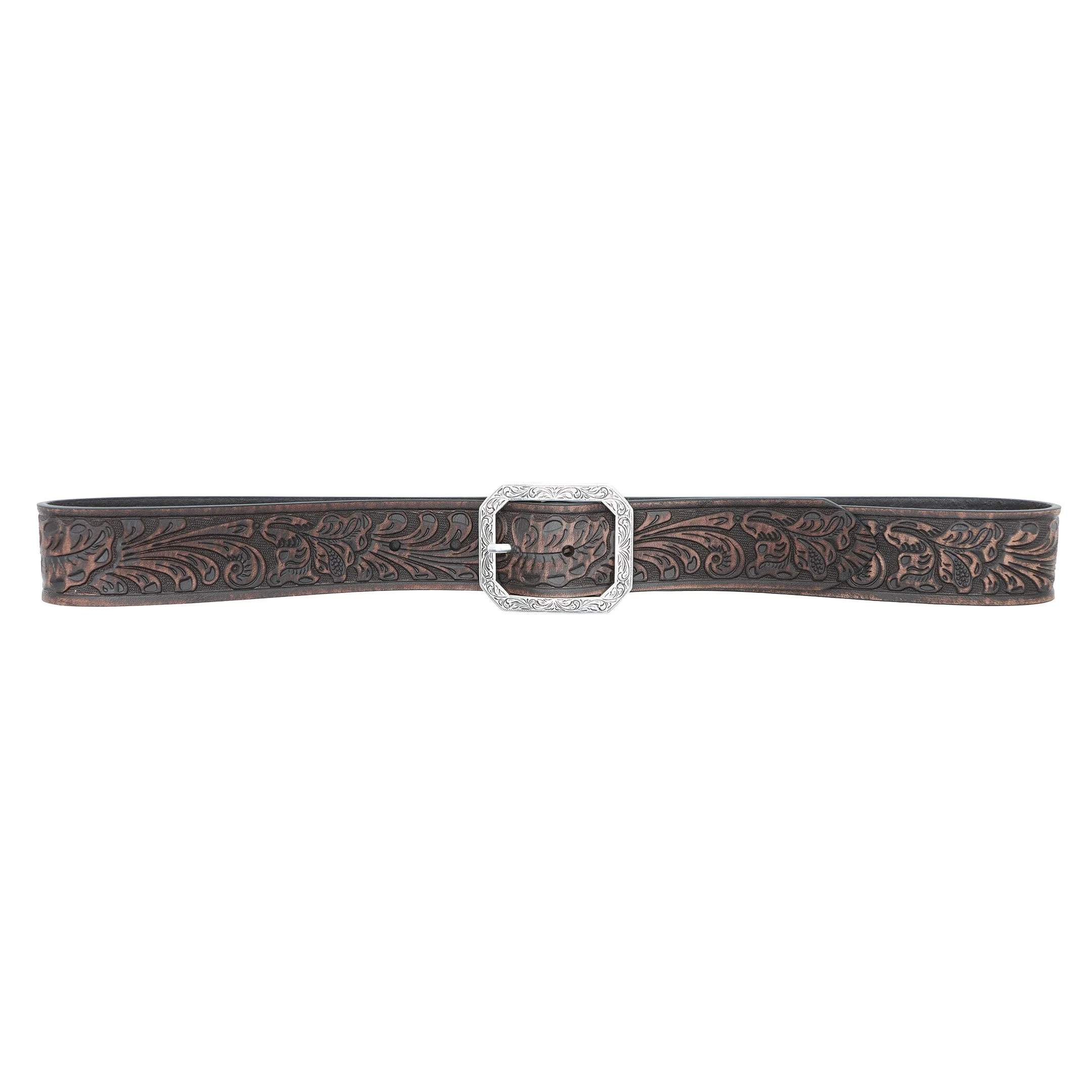 Women's 1 1/2" Tooled with Rectangular Engraved Buckle Belt