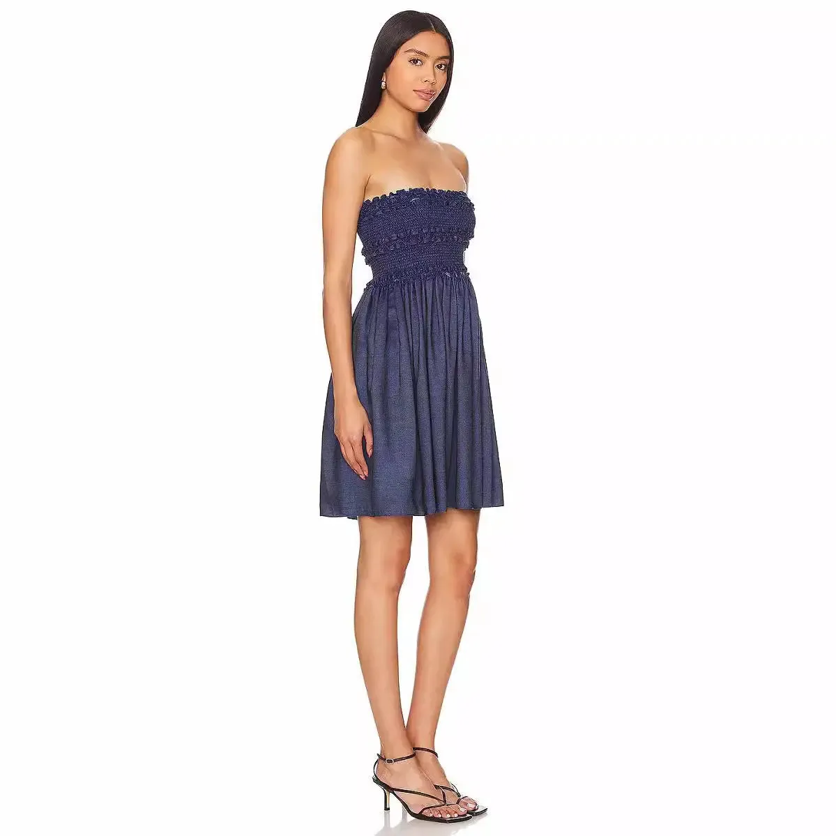 Women's Casual Pleated Strapless Mini Dress