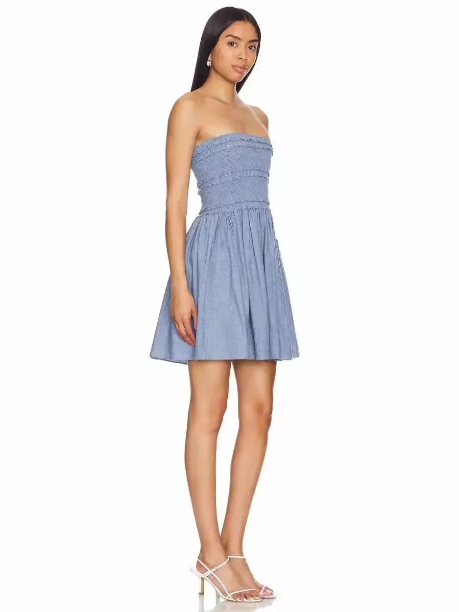 Women's Casual Pleated Strapless Mini Dress