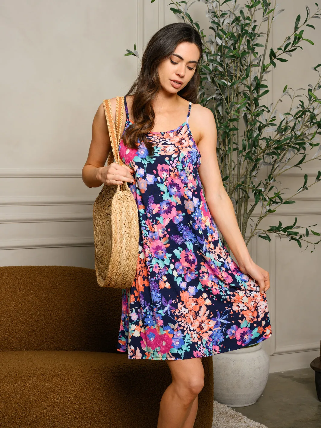WOMEN'S SLEEVELESS FLORAL MINI DRESS
