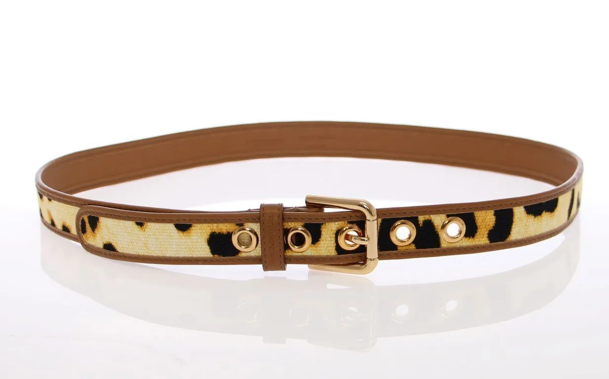 Yellow Leopard Leather Logo Belt