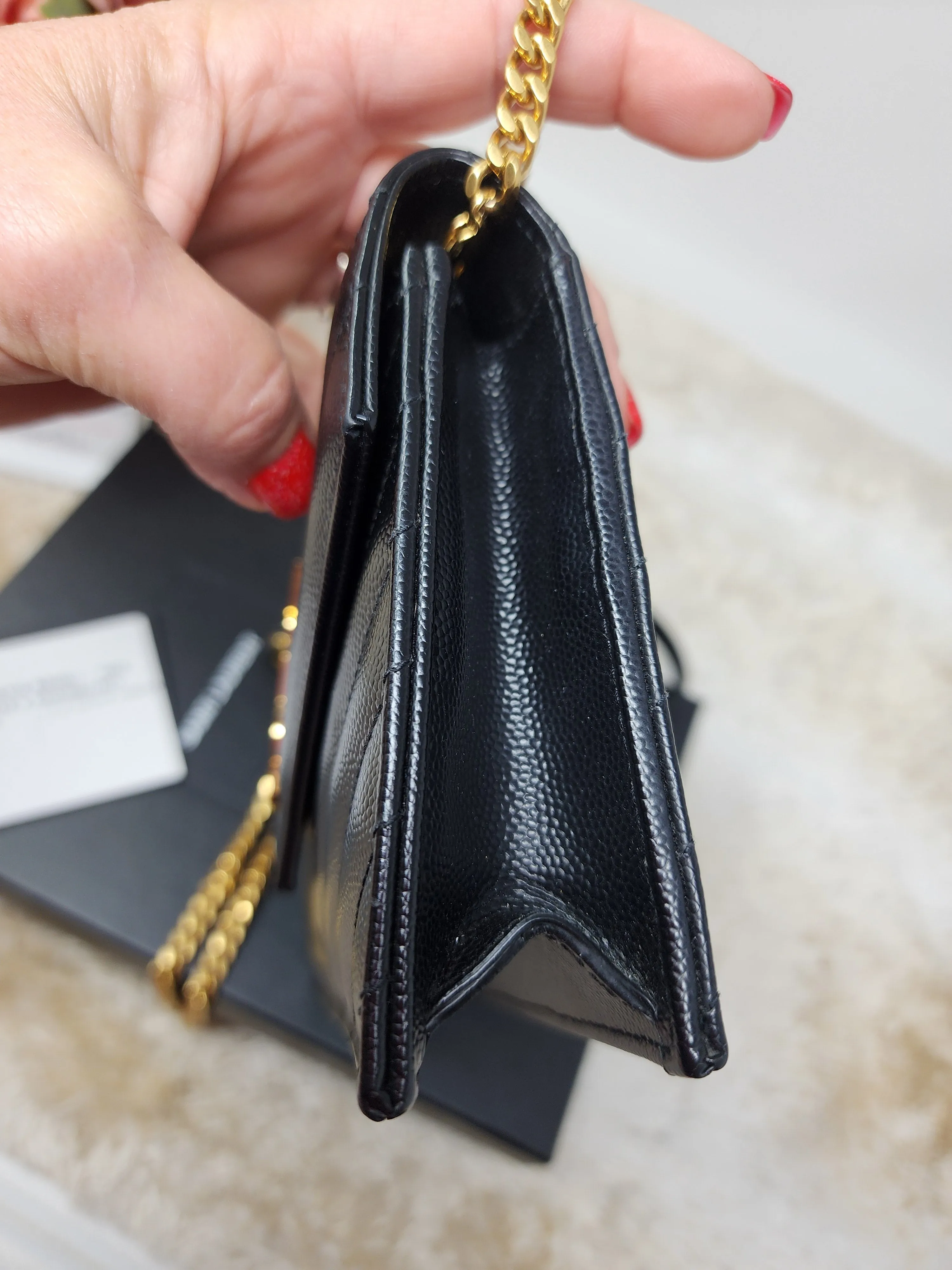 YSL BLACK CASSANDRE CROSSBODY WALLET ON CHAIN