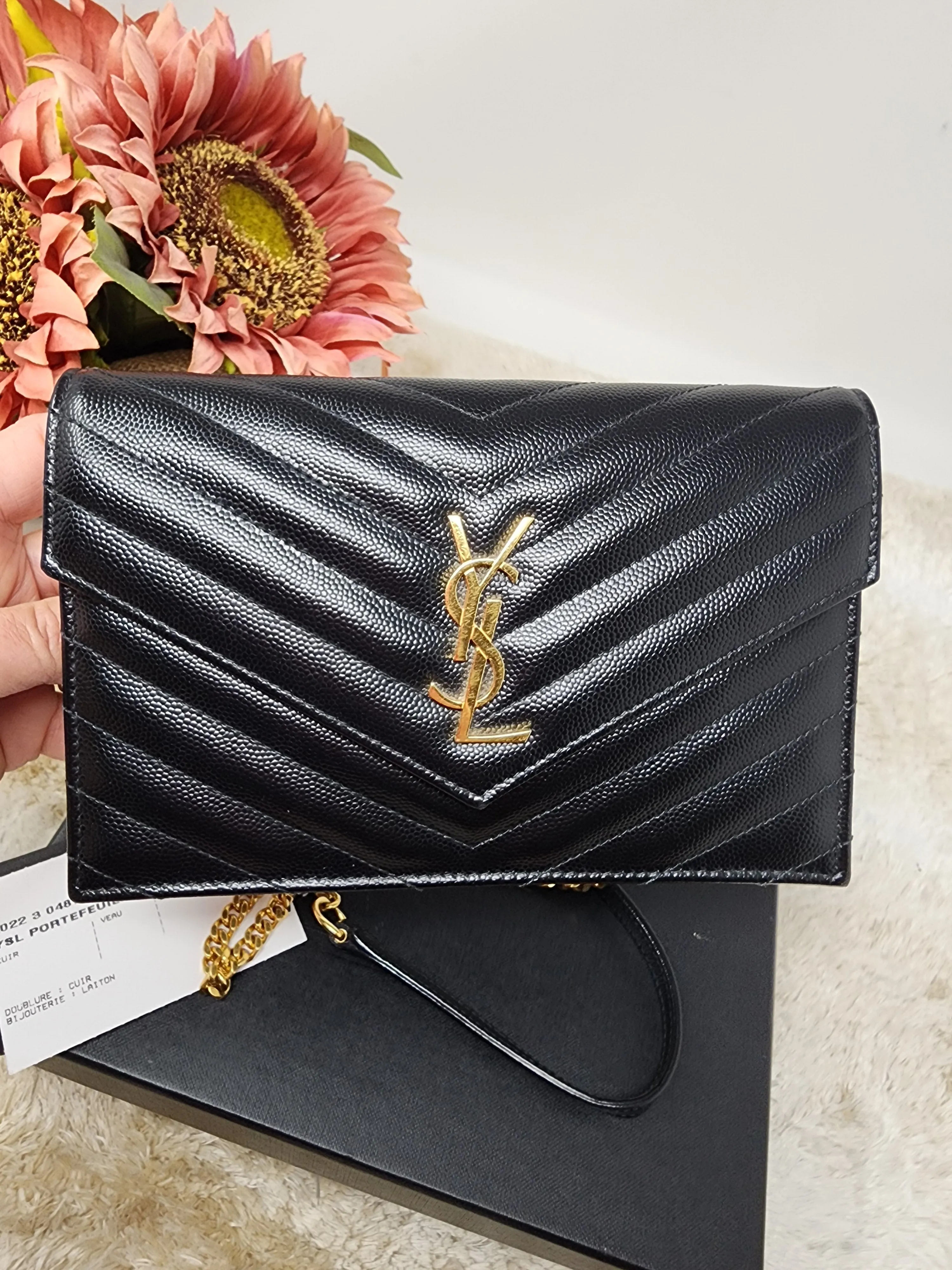 YSL BLACK CASSANDRE CROSSBODY WALLET ON CHAIN