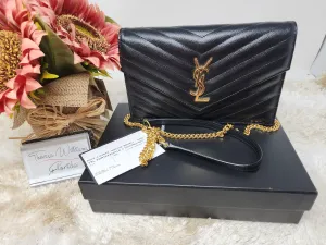 YSL BLACK CASSANDRE CROSSBODY WALLET ON CHAIN
