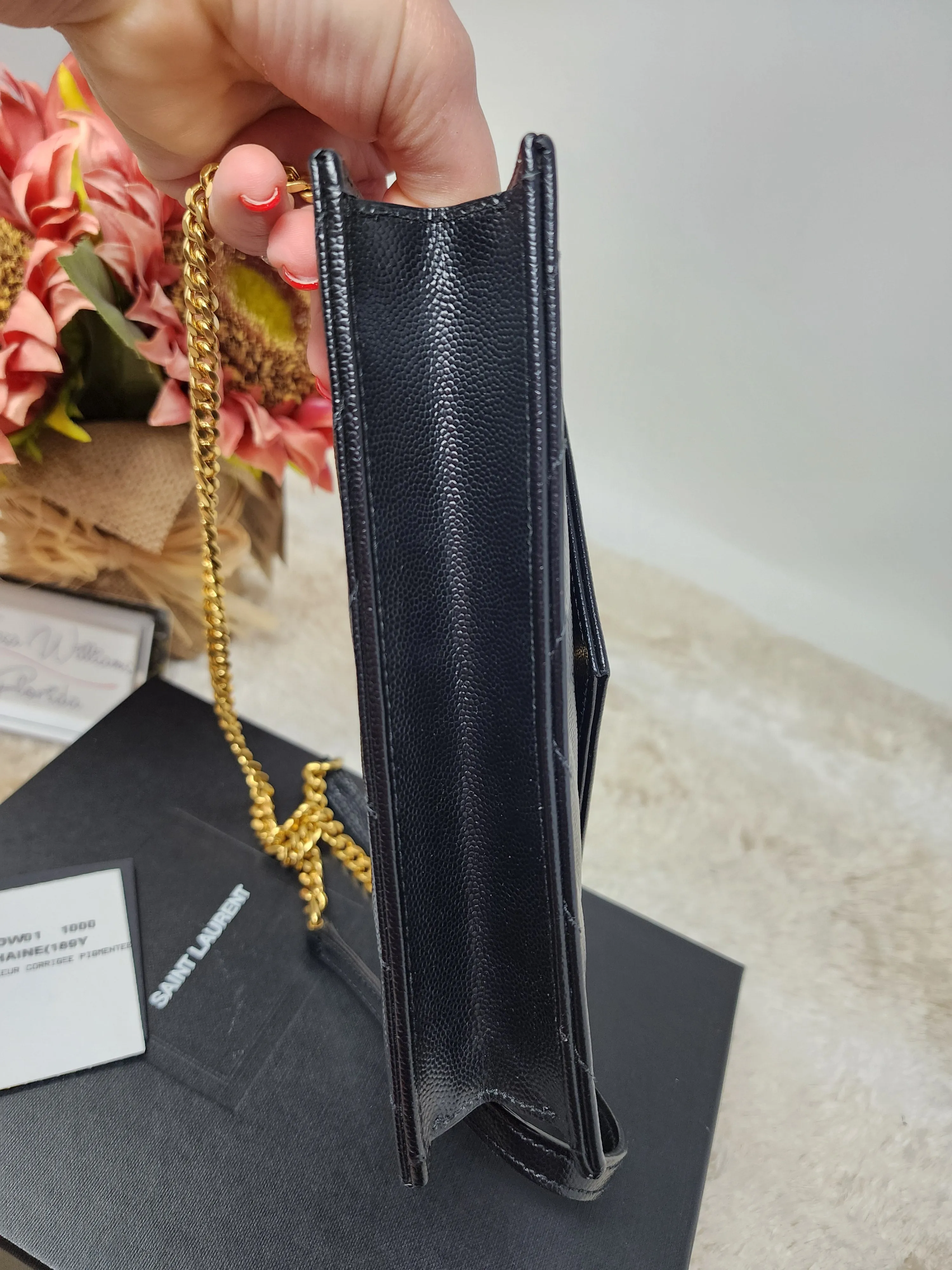 YSL BLACK CASSANDRE CROSSBODY WALLET ON CHAIN