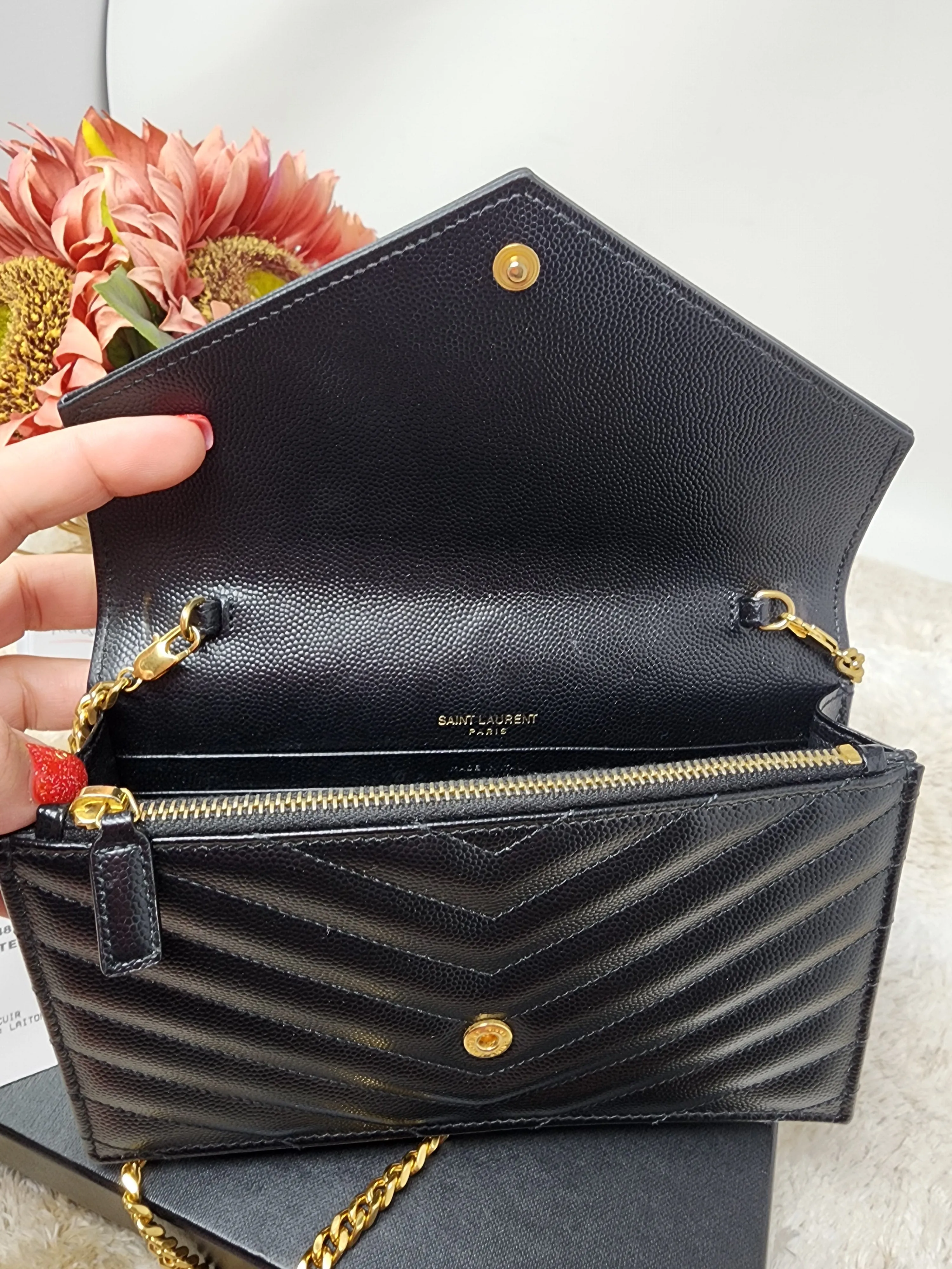 YSL BLACK CASSANDRE CROSSBODY WALLET ON CHAIN