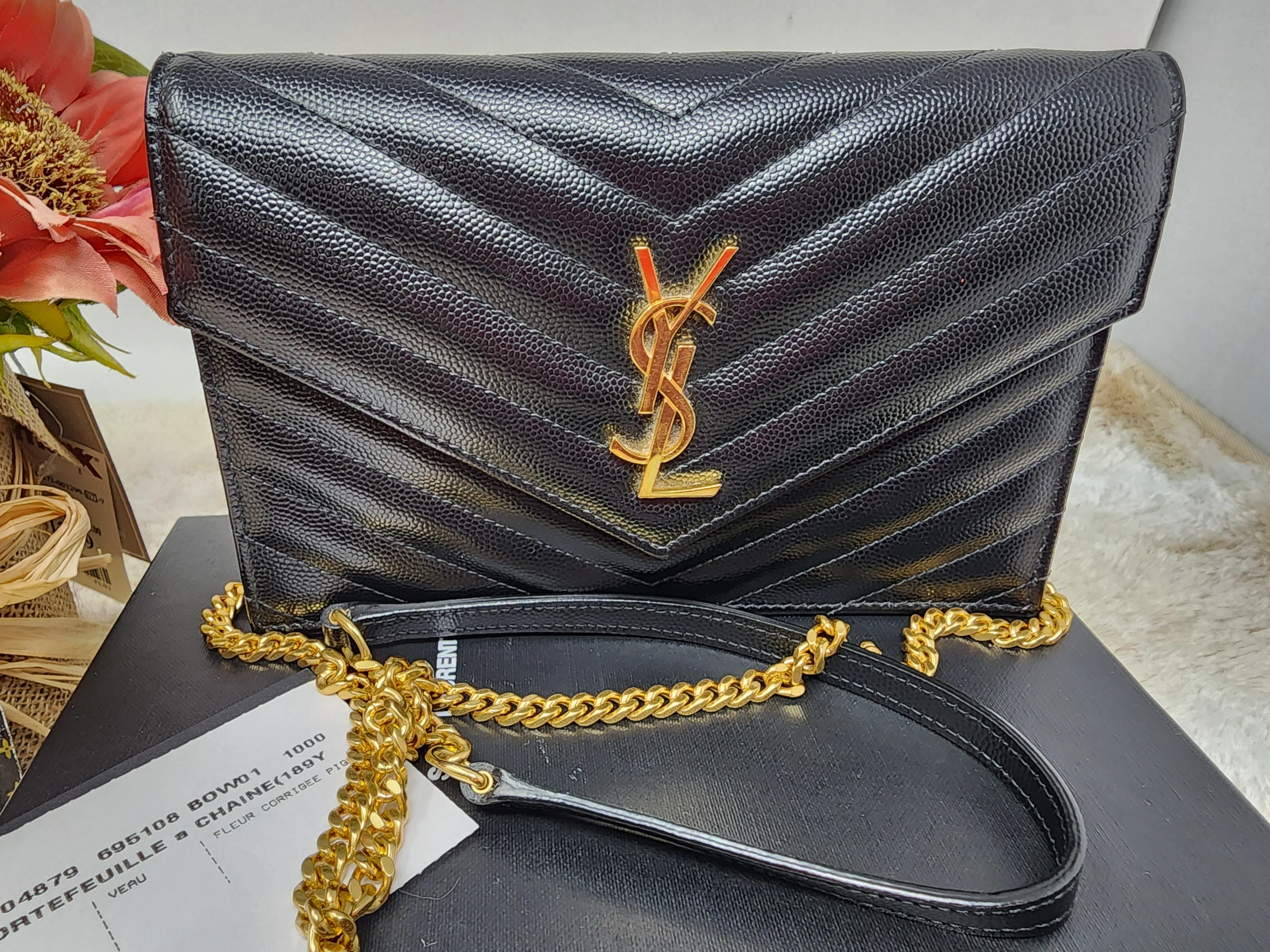 YSL BLACK CASSANDRE CROSSBODY WALLET ON CHAIN