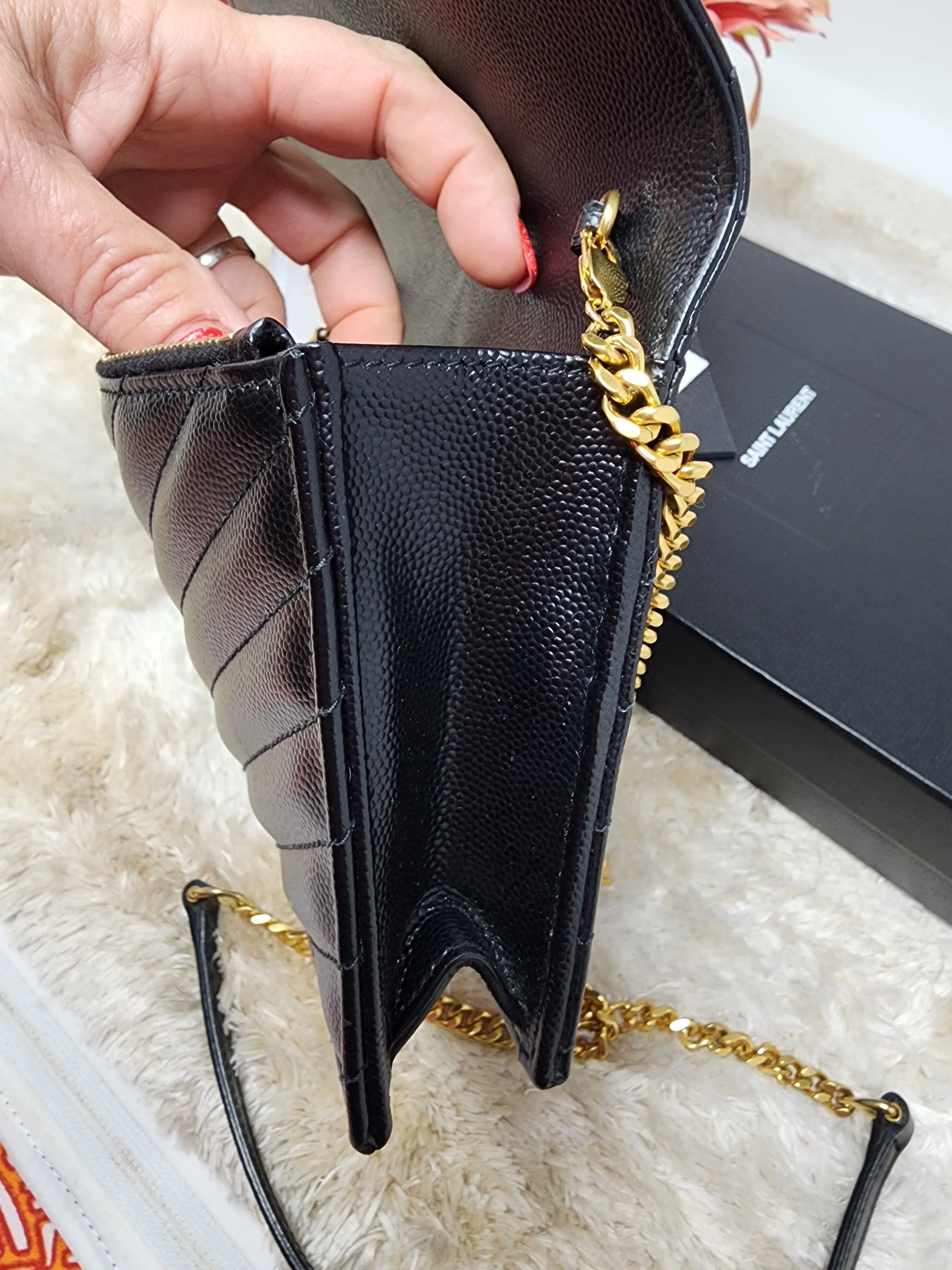 YSL BLACK CASSANDRE CROSSBODY WALLET ON CHAIN