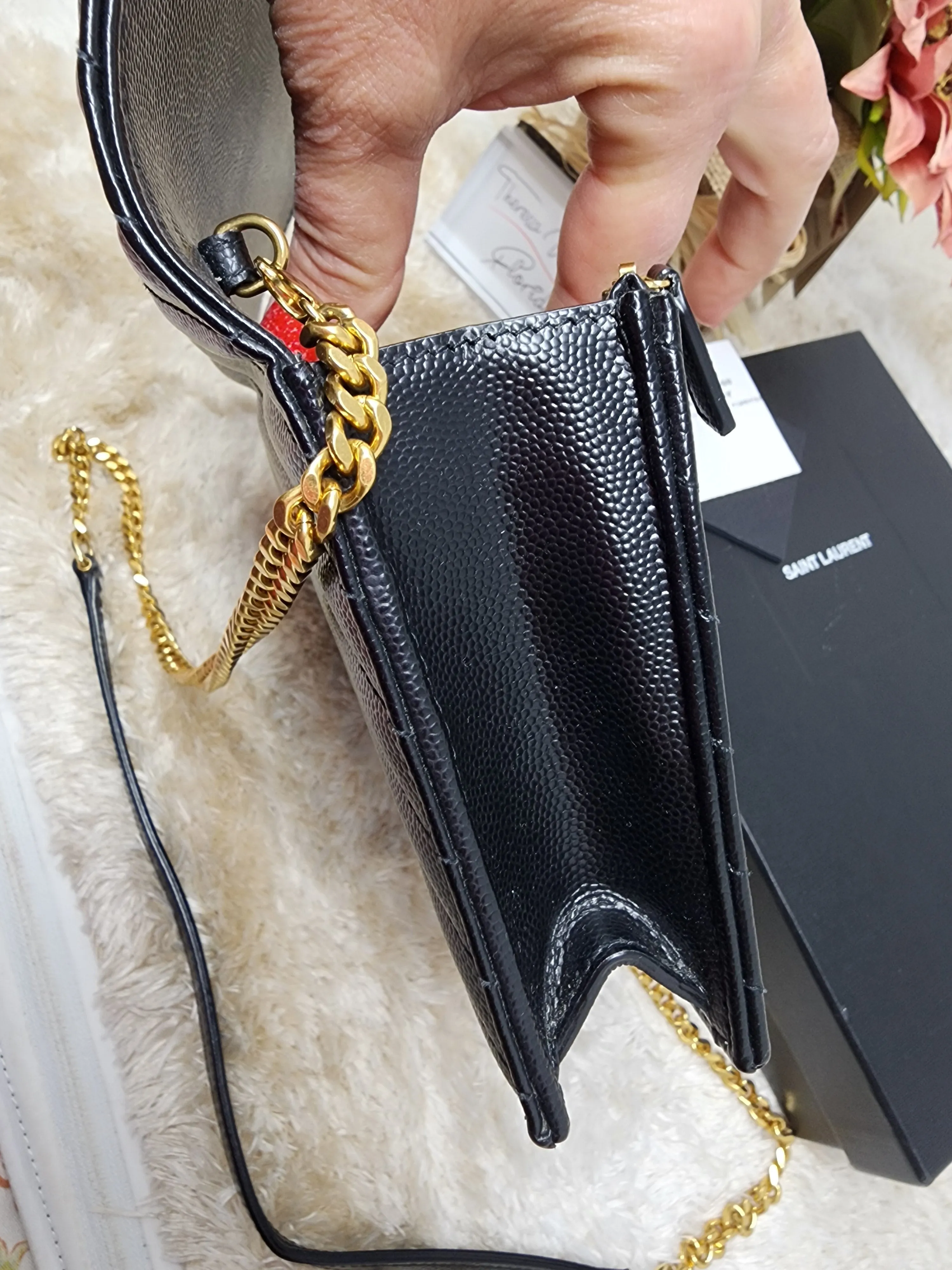 YSL BLACK CASSANDRE CROSSBODY WALLET ON CHAIN
