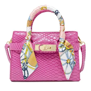 Zomi Gems Patent Crocodile Scarf Handbag - Hot Pink